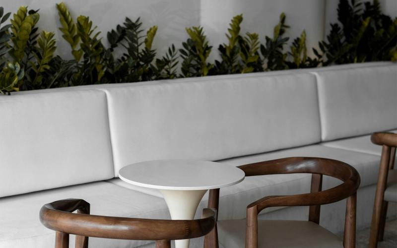 a table and chairs in a room